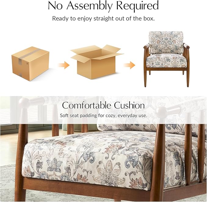 HULALA HOME Modern Accent Chair with Solid Wood Frame and Armrests Comfy Upholstered Armchair for Living Room Bedroom No Assembly Required Damask