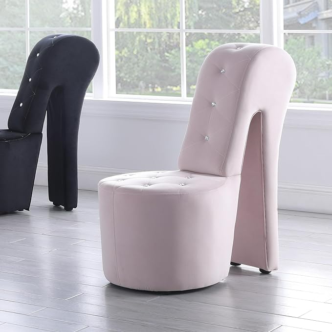 Tristam 40 Modern Glam High Heel Lounge Chair Armless Chair with Upholstered Crystal-Like Buttons and Diamond Stitching Comfortable Indoor Seating for Bedroom Living Room (Pink (Velvet))