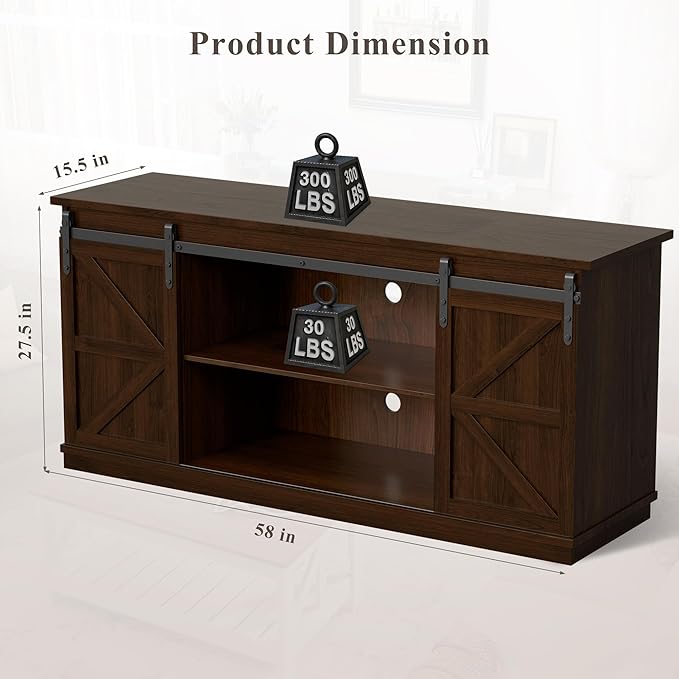 YESHOMY TV Stand for Televisions up to 65 Inches with Sliding Barn Doors and Storage Cabinets Console Table and Media Furniture for Living Room 58 Inch Espresso