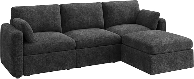 HONBAY Modular Sectional Couch with Storage Seats L Shaped Sectional Sofa with Storage Chenille Sectional Couches for Living Room Grey