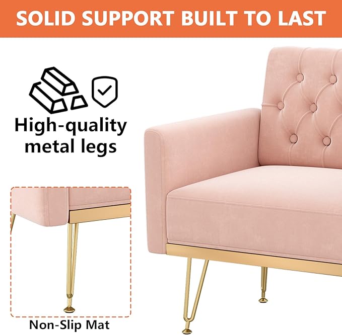 Pink Accent Chair for Living RoomBedroom | Mid Century Modern Velvet Armchair with Leg and Tufted BackComfy Small Single Reading Chair (Pink)