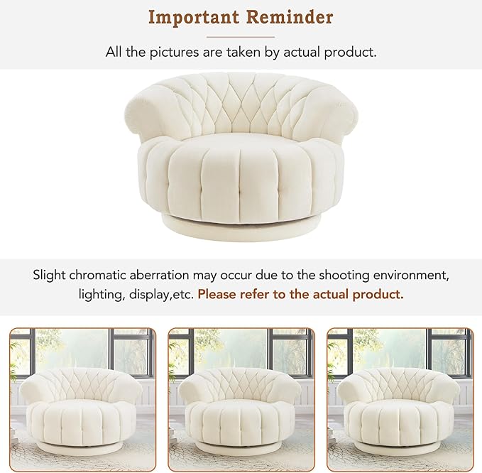 360 Swivel Accent Chair Oversized Round Barrel Club Chair with Diamond-Quilted Back Luxurious Chenille Fabric for Living Room and Bedroom