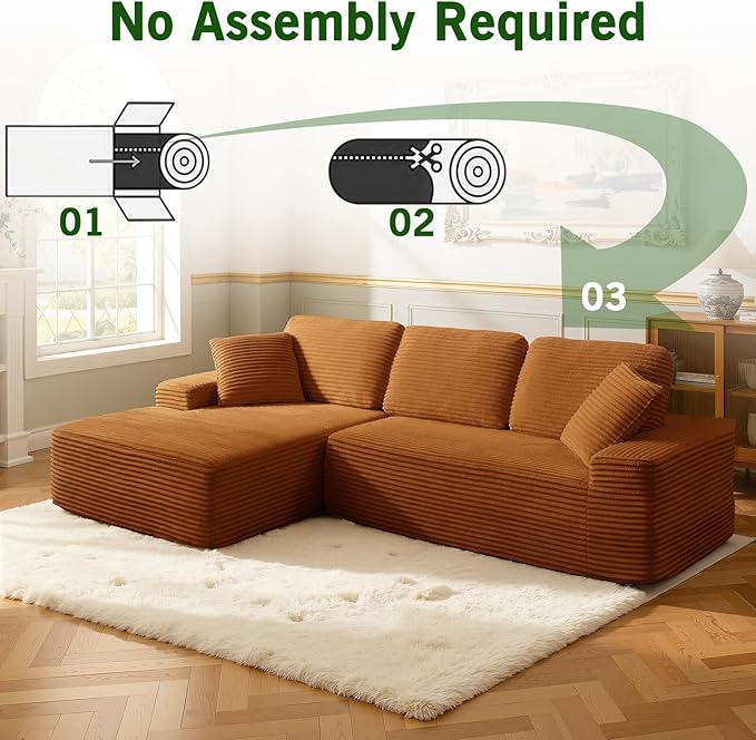 109.4” Modular Sectional Sofa Convertible Sofa Bed No Assembly Required Cloud Couch with Deep Seat Modern L-Shaped Boneless Sofa for Living Room (Orange)