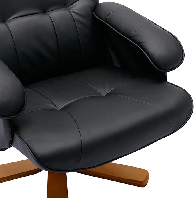 Recliner Chair with Ottoman Swivel Recliner Chair with Wood Base for Livingroom Bedroom Faux Leather BeigeBlack