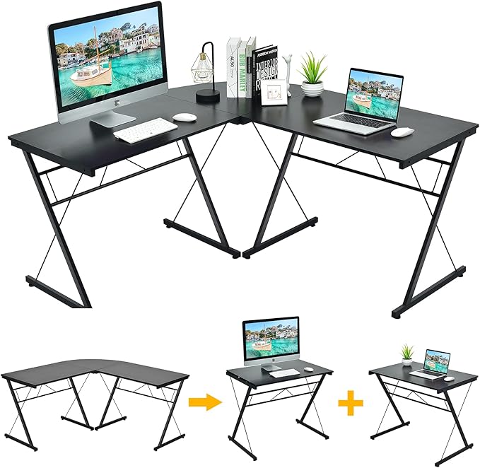 LUARANE L-Shaped Corner Gaming Desk Multifunctional Desk with Detachable Desktop Space-Saving Table for Home Office Workstation Study Easy to Assemble and Clean