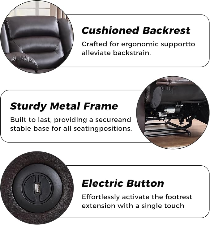 EBELLO Classic Power Recliner Chair Oversized Electric Reclining Chair with Overstuffed Cushion and Back Soft Fabric Adults Single Recliner Sofa for Living Room Set of 2 Brown