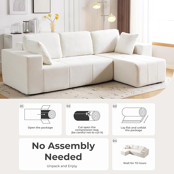 105 Cloud Modular Sectional CouchChenille Boneless Couches with Deep SeatUpholstered L-Shape Sofa with Chaise Sectional Couch for Living Room No Assembly Required (Beige Right Facing Chaise)