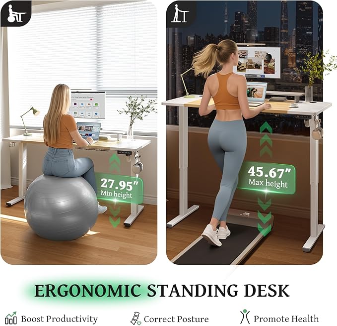 SIAGO Electric Standing Desk Adjustable - 48 x 24 Inch Sit Stand up Desk with 0.8 Inch Thick Tabletop - Adjustable Height Table with 3 Memory Preset Cable Management for Home Office