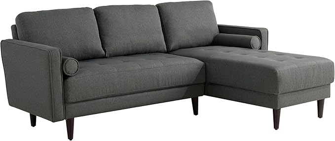 Studio Living® Lexington 83.1 Sofa Chaise Mid-Century Modern Pocket Coil Comfort Reversable Chaise Easy Assembly Woven Fabric Heather Grey
