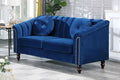 Chesterfield Loveseat Couch 60 Inch Luxurious Velvet Modern Love Seat Chesterfield Settee Sofa Upholstered Rolled Arm with Rivets/2 Button Tufted Pillow 2 Seater Sofa for Living RoomBlue