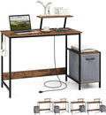 Tangkula Computer Desk with Charging Station Home Office Desk with Reversible Fabric Drawer Headphone Hook &amp Elevated Shelf Study Writing Table Industrial PC Workstation for Home