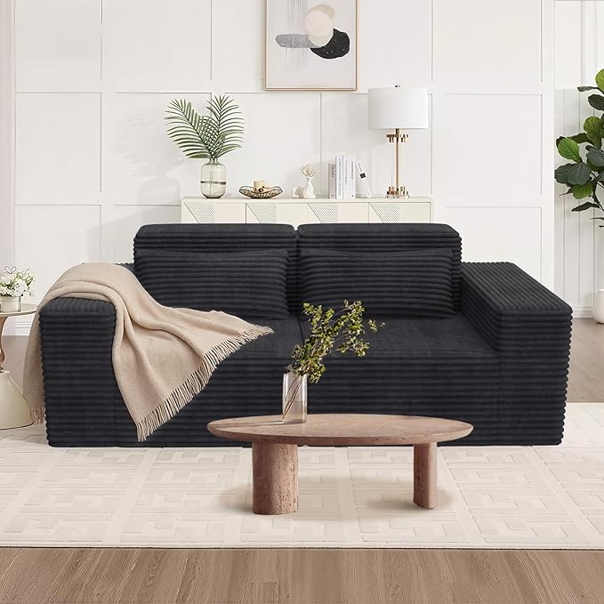 77 Cloud Sectional Boneless Loveseat Couch in a Box Modular Small Sofa with Deep Comfy Seat for Living Room Bedroom Apartment or Home Office No Assembly NeededCorduroy Black