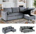 Queen Sleeper Sofa Convertible Sofa Bed with Storage 85 Inch Sectional Couch with Pull Out Bed L Shaped 3 Seat Sectional Sleeper Sofa for Living Room Apartment Grey