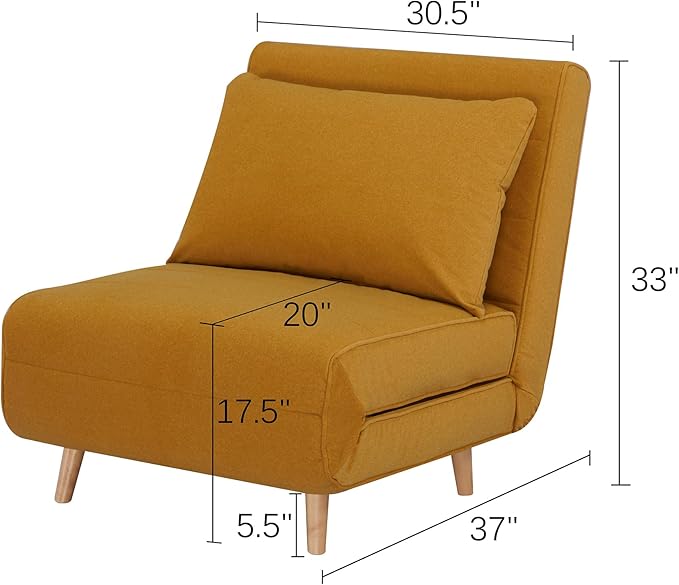 31 Convertible Sleeper Chair 3-in-1 Foldable Chair Bed with Pillow 3-Position Adjustable Backrest Single Sofa Bed for Apartment Office Orange Brown