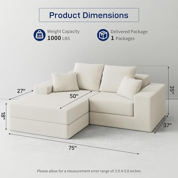 Cloud Modular Sectional Sofa Comfy Boneless Couch for Living Room Modern L-Shaped Couch with Reversible Chaise Customizable Sleeper Sofa with Non Slip No Assembly &amp Deep Seat Beige