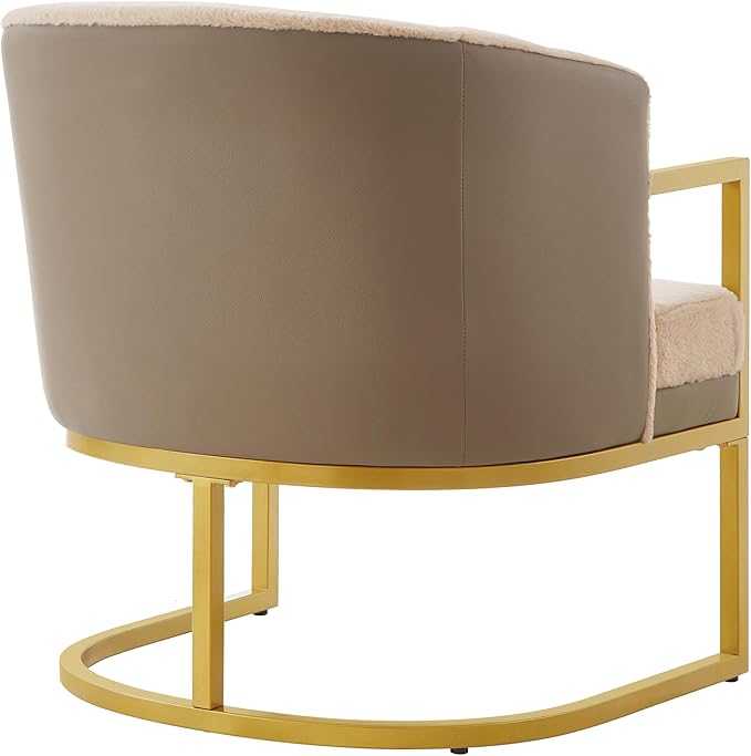 Christopher Knight Home Hailey Modern Accent Chair Faux Rabbit Fur Upholstered Lounge Chair Indoor Curved Backrest Armchair Soft Cushion Seating for Living Room Reading Home Brown + Gold