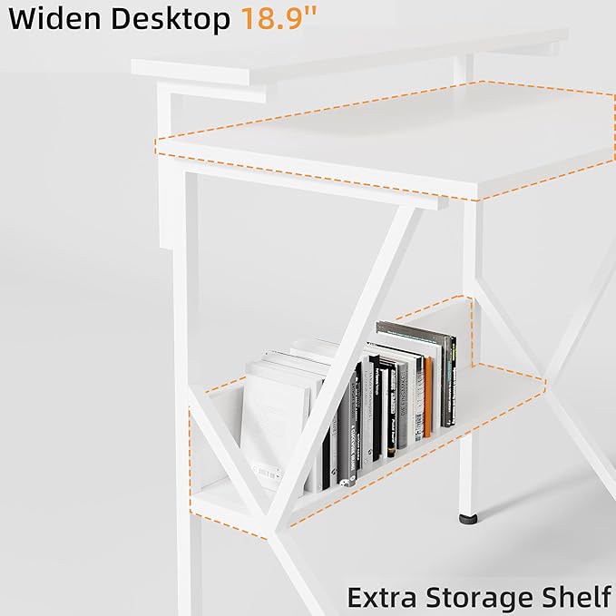COTUBLR Small Desk 27.5 Inch Small Computer Desk for Small Spaces Computer Desk with Adjustable Monitor Stand Compact Desk with Storage Tiny Desk Study Desk for Bedroom Home Office White