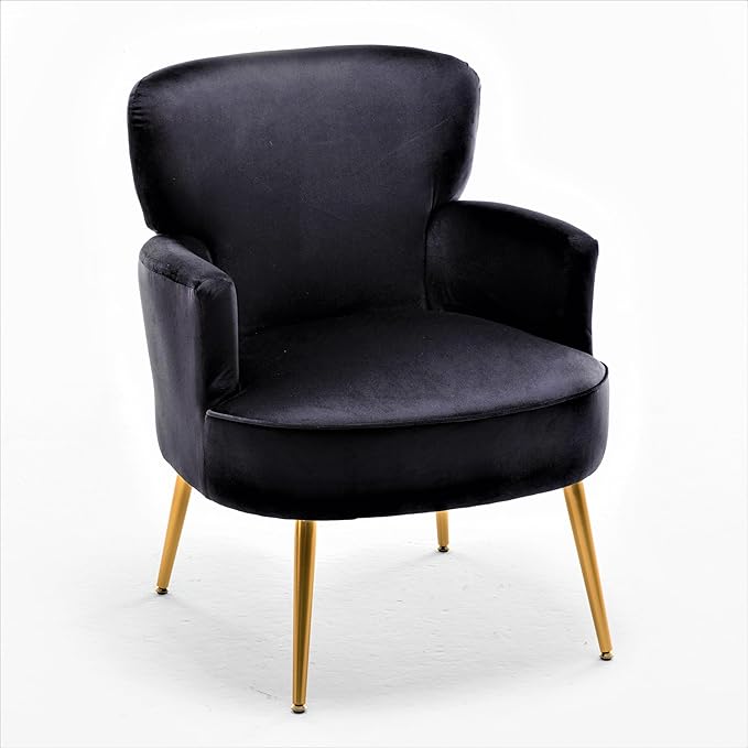 Trendy Velvet Accent Chair with Gold Metal Legs Upholstered Armchair for Small to Mid-Size Spaces Modern Living Room Bedroom Vanity Desk and Entryway Black