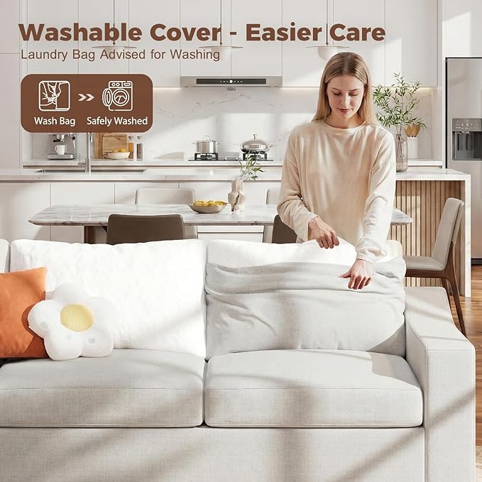 ELUCHANG 85 Modern Sofa Couches for Living Room 3 Seater Natural Linen Sofa with Extra Deep Seats Upholstered Cushion&ampDetachable Cover Comfy Couch for Small Space Apartment White 2PC | Brea