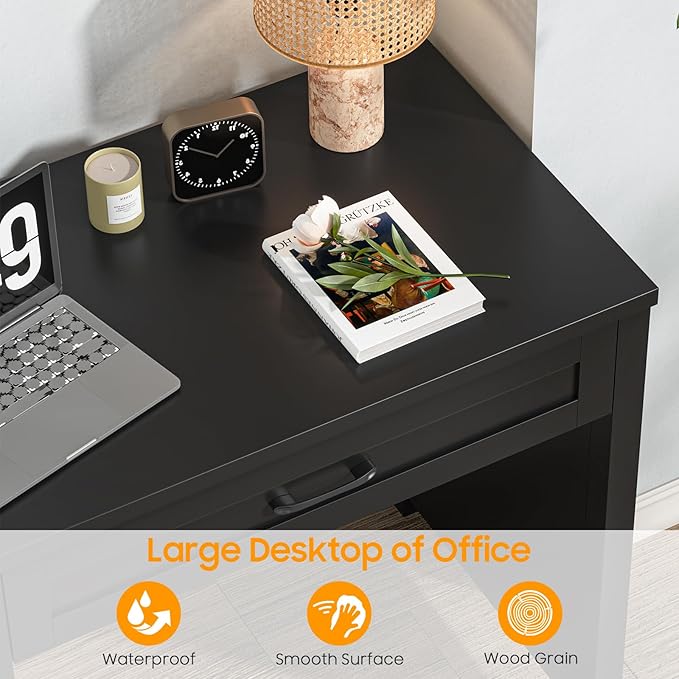 Vabches Farmhouse 47 Executive Desk with File Drawer Workstation for Home Office Study WritingWood Computer Desk with 3 Storage Drawers.(Black