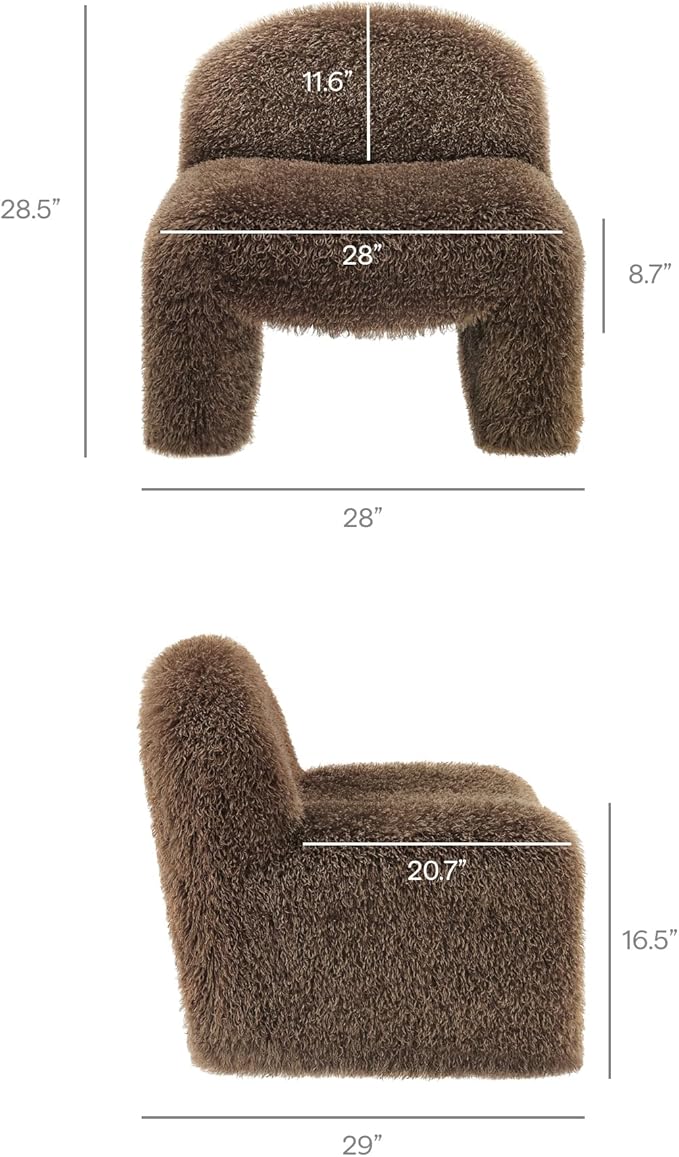 Modway Mina Faux Fur Accent Chair in Brown -Furry Slipper Lounge Chair for Bedroom Or Living Room