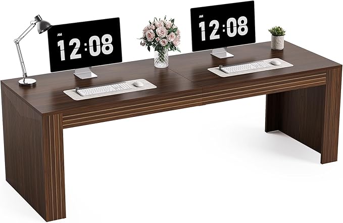 LITTLE TREE 78.7-Inch Two Person Desk Double Monitor Office Desk for 2 Person Large Executive Wood Desks Conference Table Home Office Dark Brown
