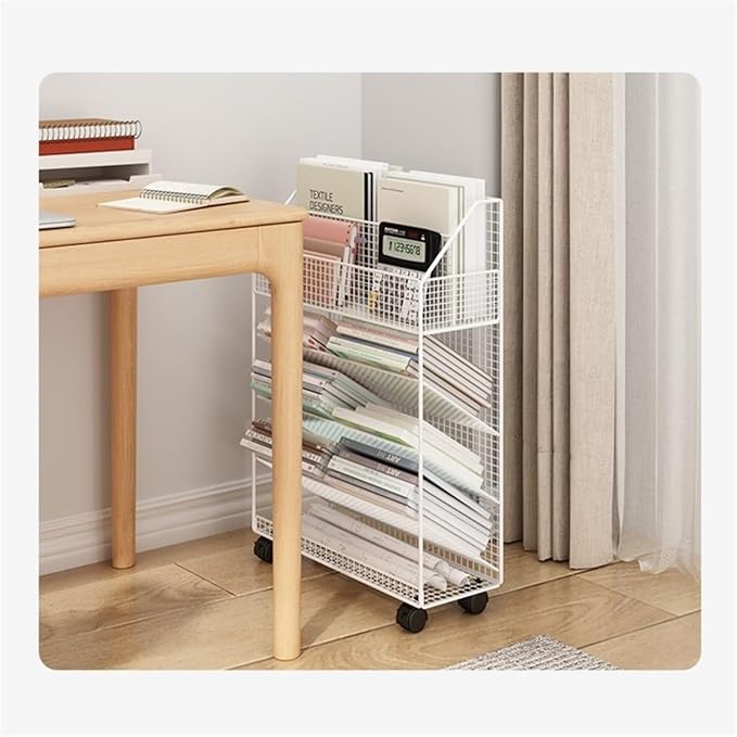 Rolling Filing Cabinet Desk Bookshelf Document Book Storage Shelf Floor Simple Bookcase Wheeled Cart Mobile File Cabinets(White)