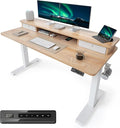 Cubiker 55 x 24 Electric Standing Desk with Double Storage Drawers Height Adjustable Home Office Computer Workstation 4 Adjustable Feet &amp 2 Hooks Maple