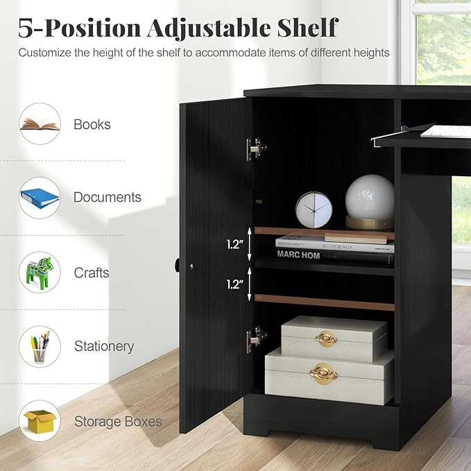Giantex 66 L-Shaped Desk with Storage Drawers &amp Charging Station Spacious Corner Computer Desk with Keyboard Tray Adjustable Shelf Cabinet Huge Workspace Home Office Study Writing Desk (Black
