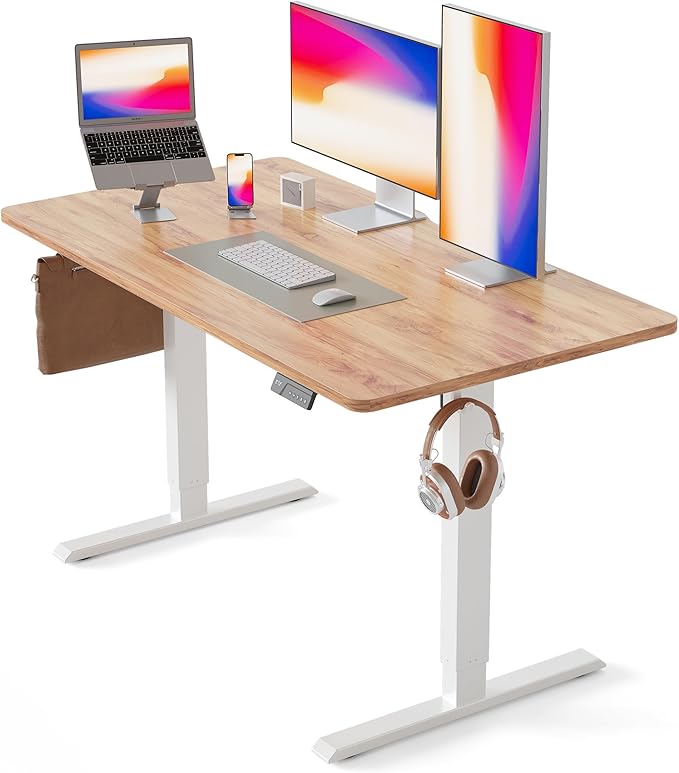 CubiCubi 55 x 28 Large Standing Desk Height Adjustable Electric Computer Desk 28 Deep Desktop Sit Stand up Home Office Workstations with 4 Preset Heights Light Rustic