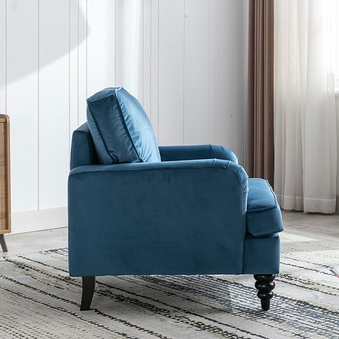 Midcentury Modern Accent Chair Velvet Arm Chairs Comfy Reading Chair Single Sofa Couch for Bedroom/Living Room/Salon Light Blue