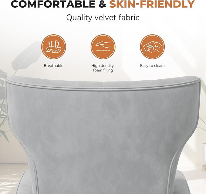 Nalupatio Modern Accent Chairs for Set of 4 Upholstered Velvet Fabric Reading Chair Mid Century Arm Chair Comfy Armchair for Living RoomLight Gray