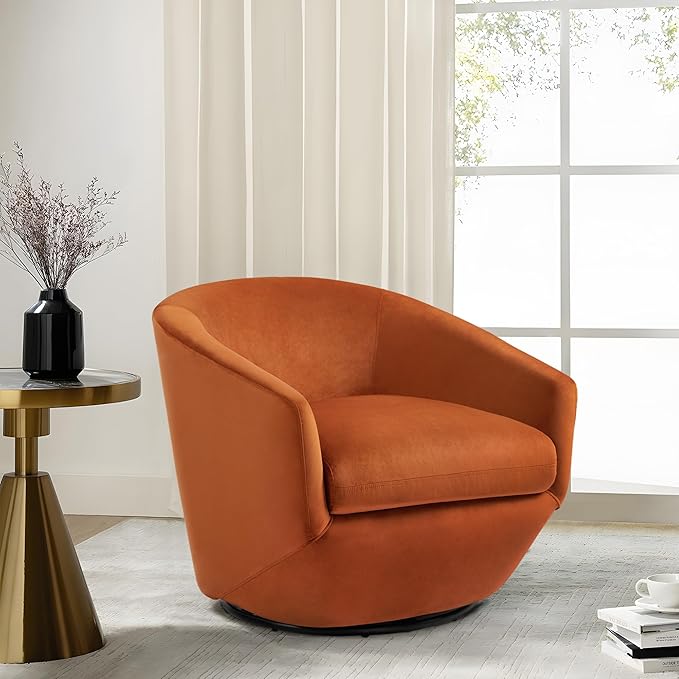 Swivel Barrel Accent Chair Modern Round Velvet Fabric Arm Chair for Living Room Bedroom Comfy Club Reading Chairs for Adults(Velvet Orange Set of 1)