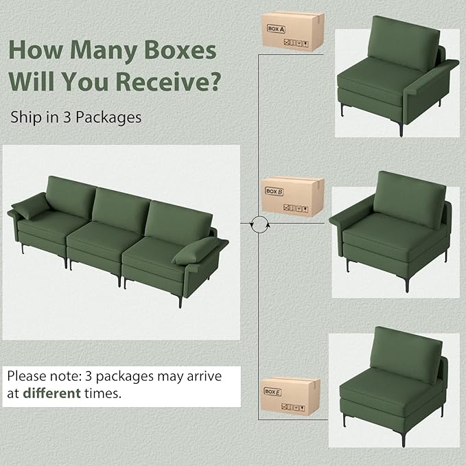 Giantex 3-Seat Sectional Sofa Couch 100.5 L Convertible Sleeper with Removable Armrest Cushion Modern Fabric Upholstered Modular Sofa for Living Room Apartment Dormitory Reception Room Green