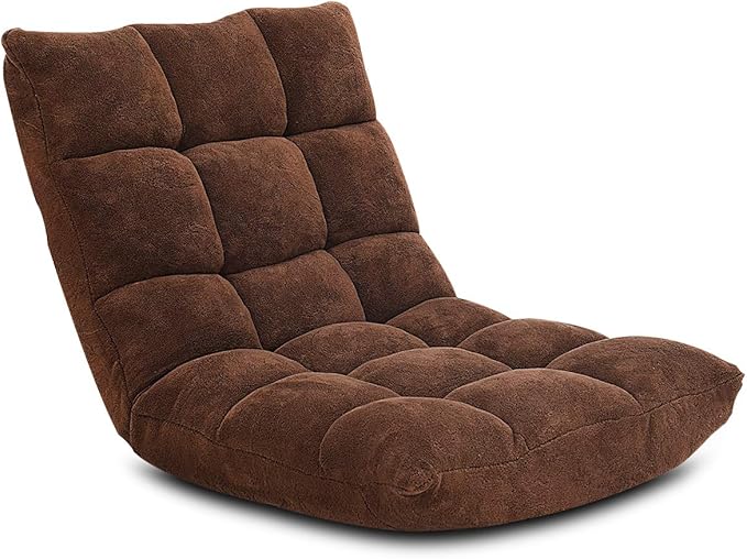 KOMFOTT 14-Position Adjustable Floor Chair With Back Support Folding Padded Gaming Sofa for Reading Meditation Living Room Lazy Lounge Video Gaming - Coffee