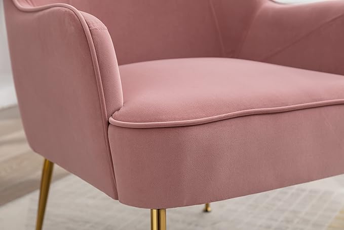 Modern Ergonomics Soft Velvet Fabric Material Accent Chair with Gold Legs and Adjustable Feet Screws for Indoor Home Living RoomPink