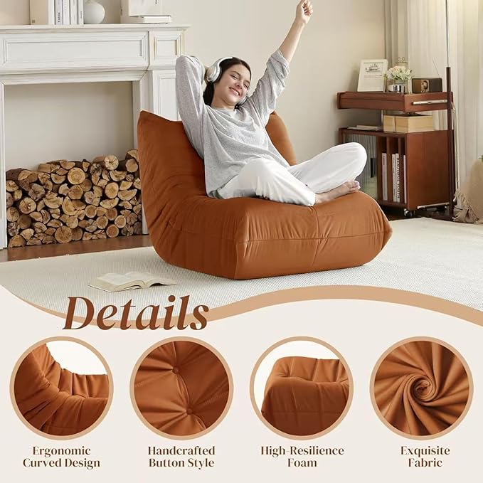 Luxury Accent Chair Orange Microfiber Comfy Chair with Button-Tufted Details Armless Lounge Chair Modern Living Room Furniture for Bedroom Apartment &amp Gaming Room (Orange)