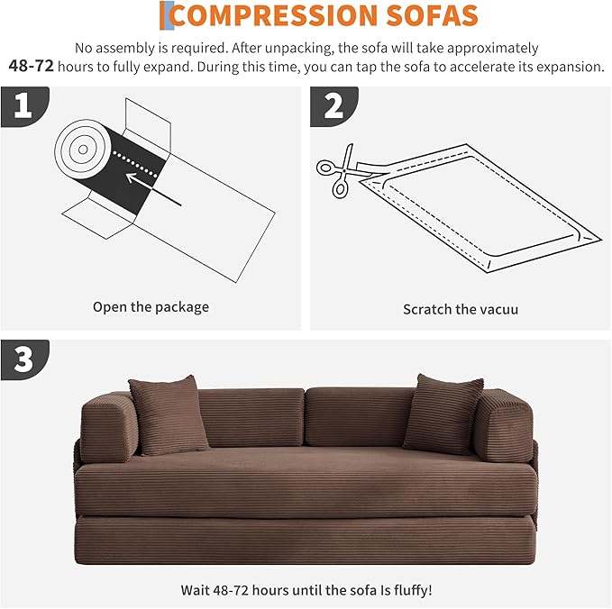 Garvee 5-in-1 Convertible Sofa Bed 78.8 Modular Corduroy Sleeper with Sturdy Frame &amp No Assembly Multi-Functional Futon for Small Space Living Room &amp Guest Room (Green) (Brown-A)