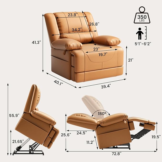 Large Dual Motor Power Lift Recliner Chair with Massage and Heat for Elderly People Infinite PositionUSB Ports and Remote ControlBreathable Leather (Yellow)