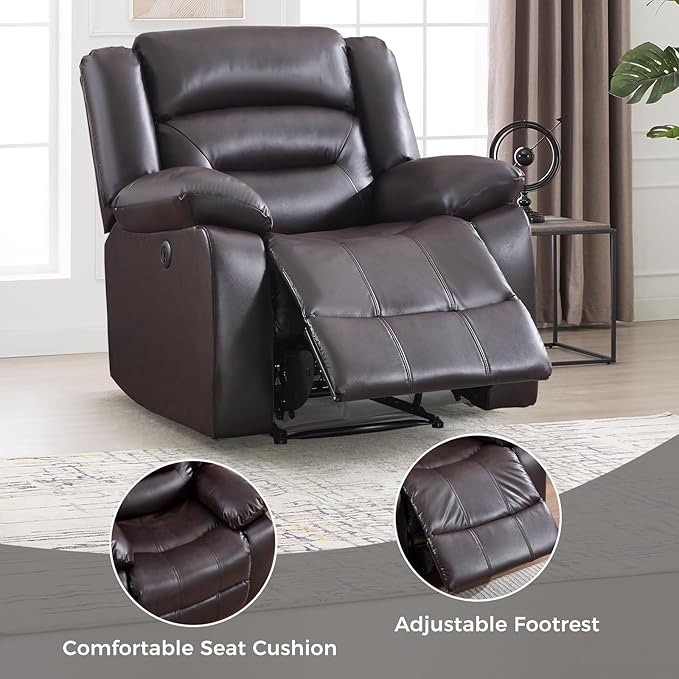 EBELLO Classic Power Recliner Chair Oversized Electric Reclining Chair with Overstuffed Cushion and Back Soft Fabric Adults Single Recliner Sofa for Living Room Set of 2 Brown