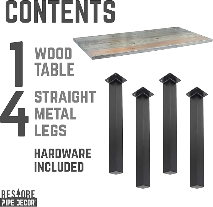 PIPE DECOR Riverstone Grey Solid Wood Rustic 48” Desk with (4) 28” Matte Black Metal Legs Industrial Desk for Home Office