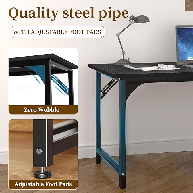 AZN 55 X 24 inch Computer Desk w/Deeper &amp Thicker Desktop Office Desk w/Sturdy Metal Frame Modern Simple Desk w/Large Legroom Study Gaming Writing Work Desk for Home Office Bedroom