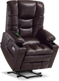 MCombo Large Triple Motor Power Lift Recliner Chair with Massage and Dual Heating Adjustable Headrest for Tall Elderly People Faux Leather 7634 (Dark Brown Large)