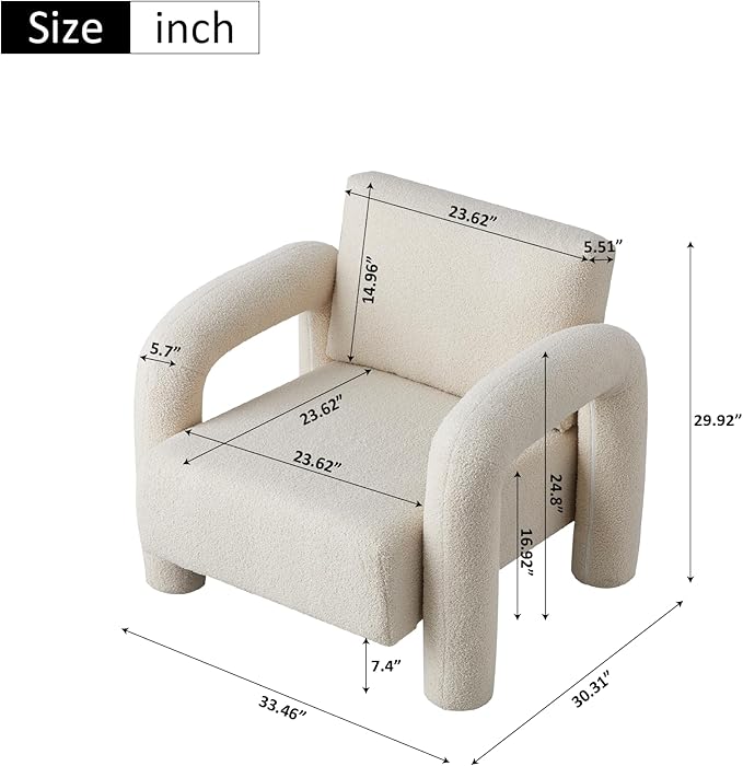 33.5 Modern Accent Chair Velvet Single Sofa for Living RoomComfy Arm Chair Leisure Armchair Single Sofa Chair with Curved Arm for Living Room ApartmentBedroomBeige
