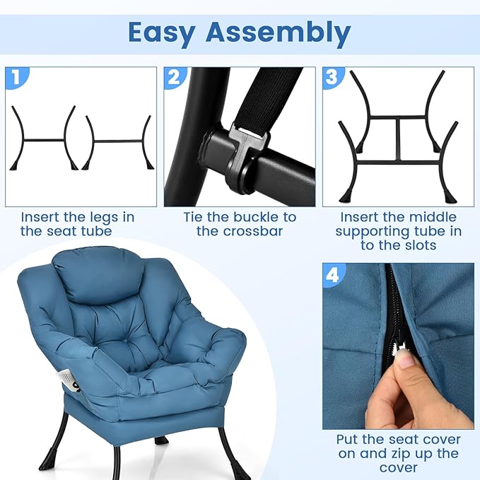 Single Lazy Sofa Chair Modern Lounge Chair Indoor w/Armrests &amp Side Storage Pocket Upholstered Comfy Reading Chair for Bedroom Living Room Office