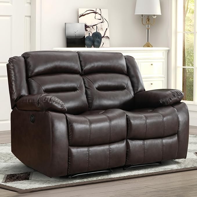 EBELLO Faux Leather Power Loveseat Recliner Electric Reclining Sofa Chair Overstuffed Comfortable Armrest Couch Set for Living Room Bedroom Furniture Meeting Room Brown(Loveseat)