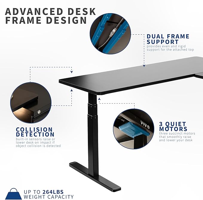 VIVO Electric Height Adjustable 67 x 60 inch Corner Stand Up Desk 2 Dark Gray Solid Table Tops Black Frame Memory Controller L-Shaped Workstation 3E Series DESK-KIT-3E6G