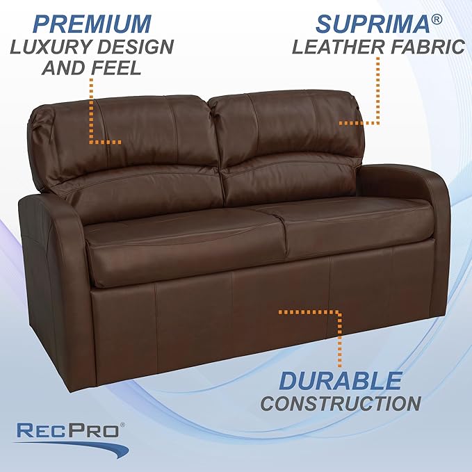 RecPro Charles 65 Jack Knife RV Sleeper Sofa with Arms | RV Furniture | Zero Wall Hugger (Mahogany)