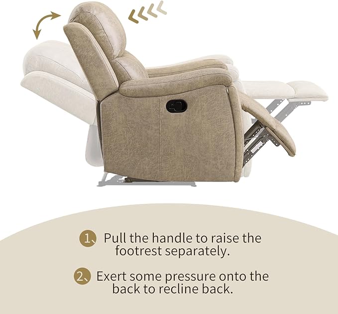 CANMOV Leather Recliner Chair Classic and Traditional Manual Recliner Chair with Overstuffed Arms and Back Manual Single Sofa with Concealed Cup HoldersBeige