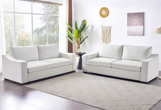 ELUCHANG 85 Modern Sofa Couches for Living Room 3 Seater Natural Linen Sofa with Extra Deep Seats Upholstered Cushion&ampDetachable Cover Comfy Couch for Small Space Apartment White 2PC | Brea